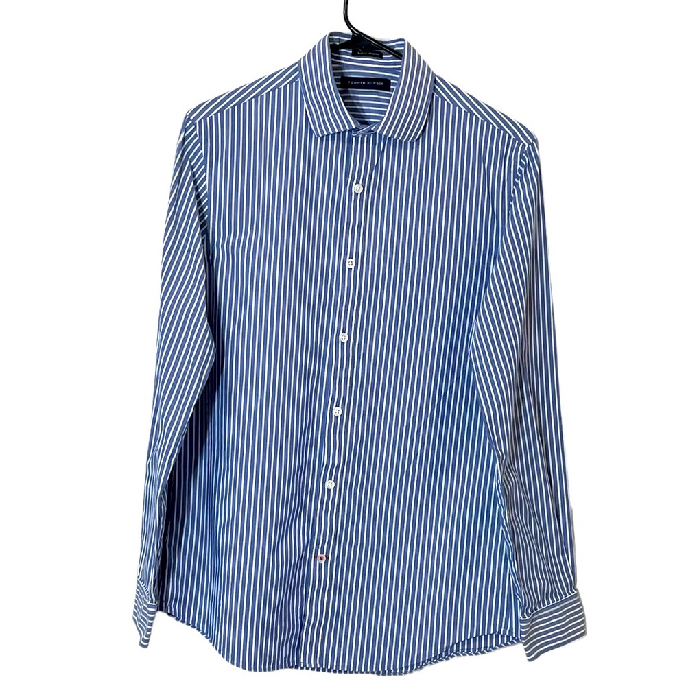 TOMMY HILFIGER  Button Down Dress Blue White Striped Shirt